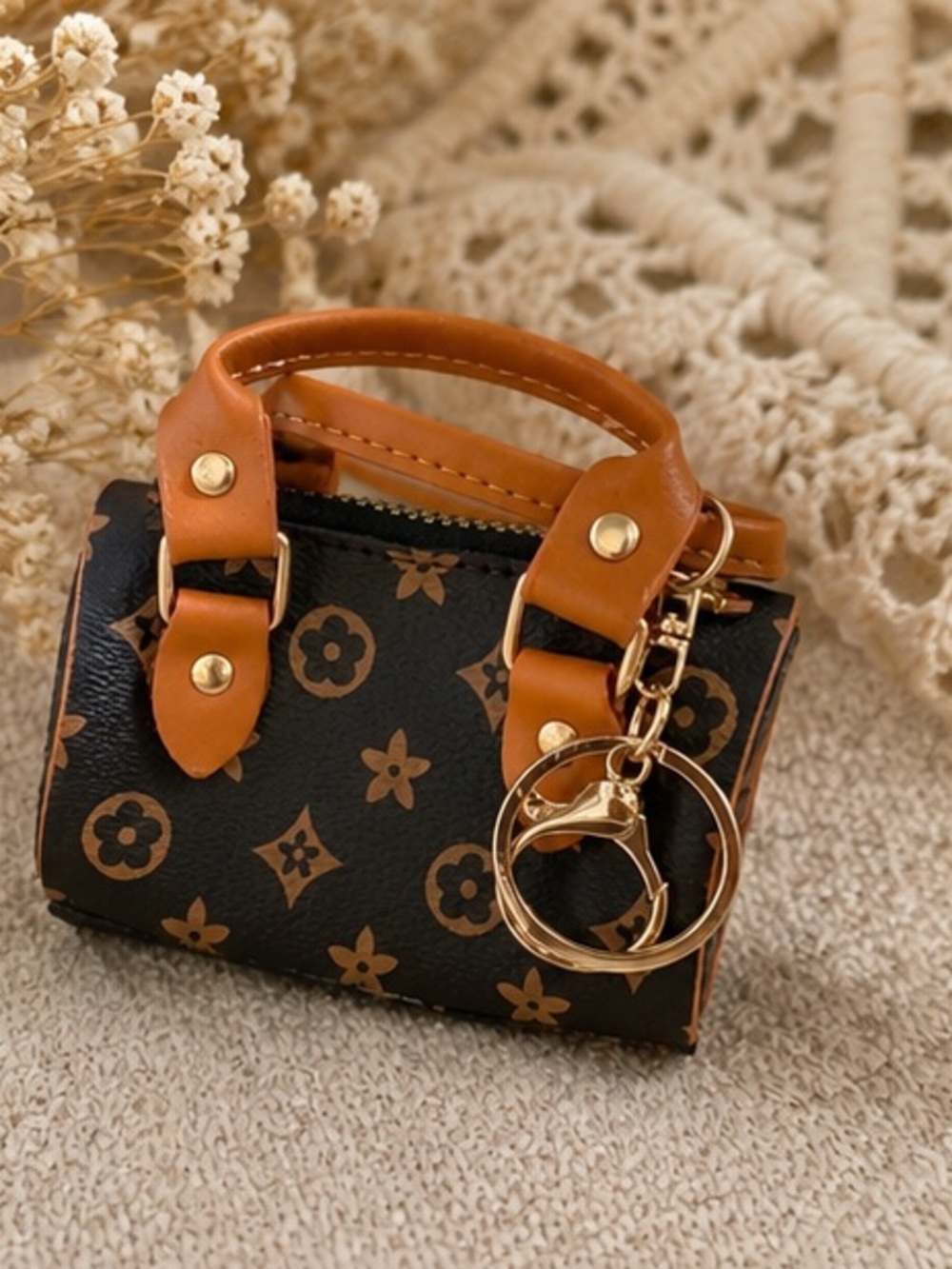 Mini Brown Monogram Barrel Bag Keychain Charm | Designer Inspired | Purse Charm